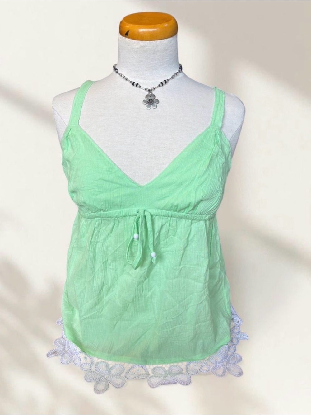Light Mint Green Lace-Hem V-Neck Camisole